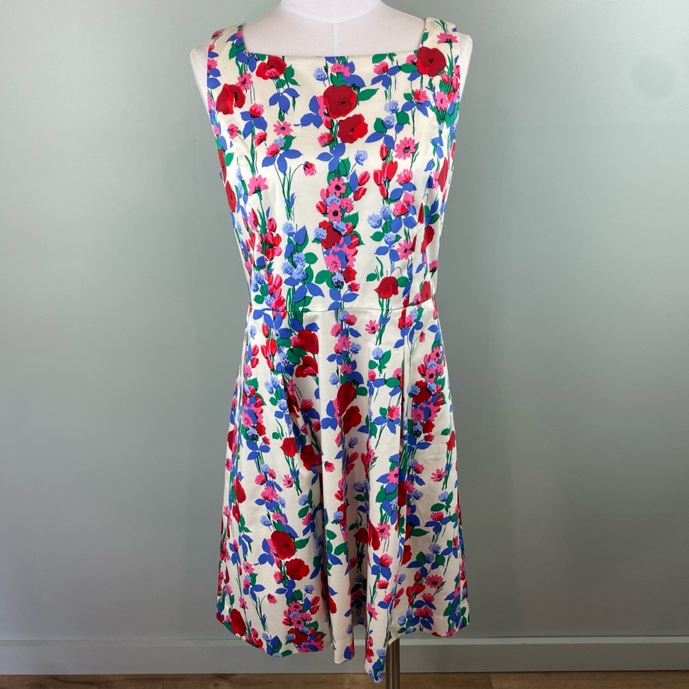 Talbots TRELLIS FLORAL FIT-AND-FLARE stretch Spring DRESS size 8P
